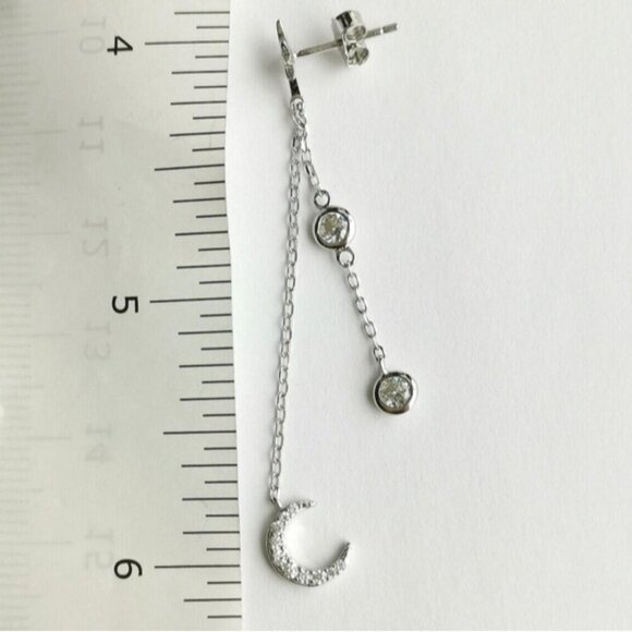 Sterling silver Crescent Moon dangle earrings cz 🆕 - Picture 3 of 6